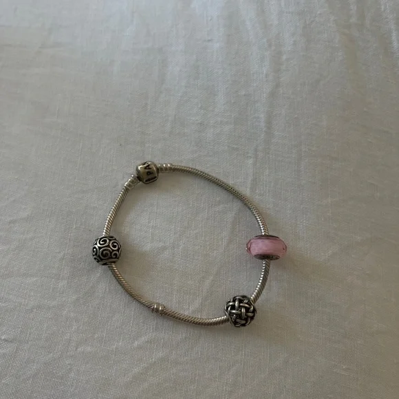 Silver Pandora Pink Charm Bracelet (3 charms included) - Picture 3 of 3